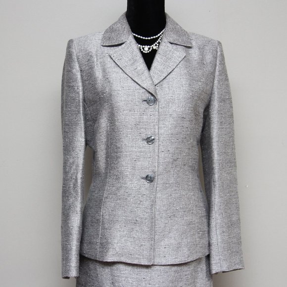 LE SUIT Women 2PC Polyester Lined Notch Collar Long Skirt Suit Size 10 Grey - Picture 1 of 11